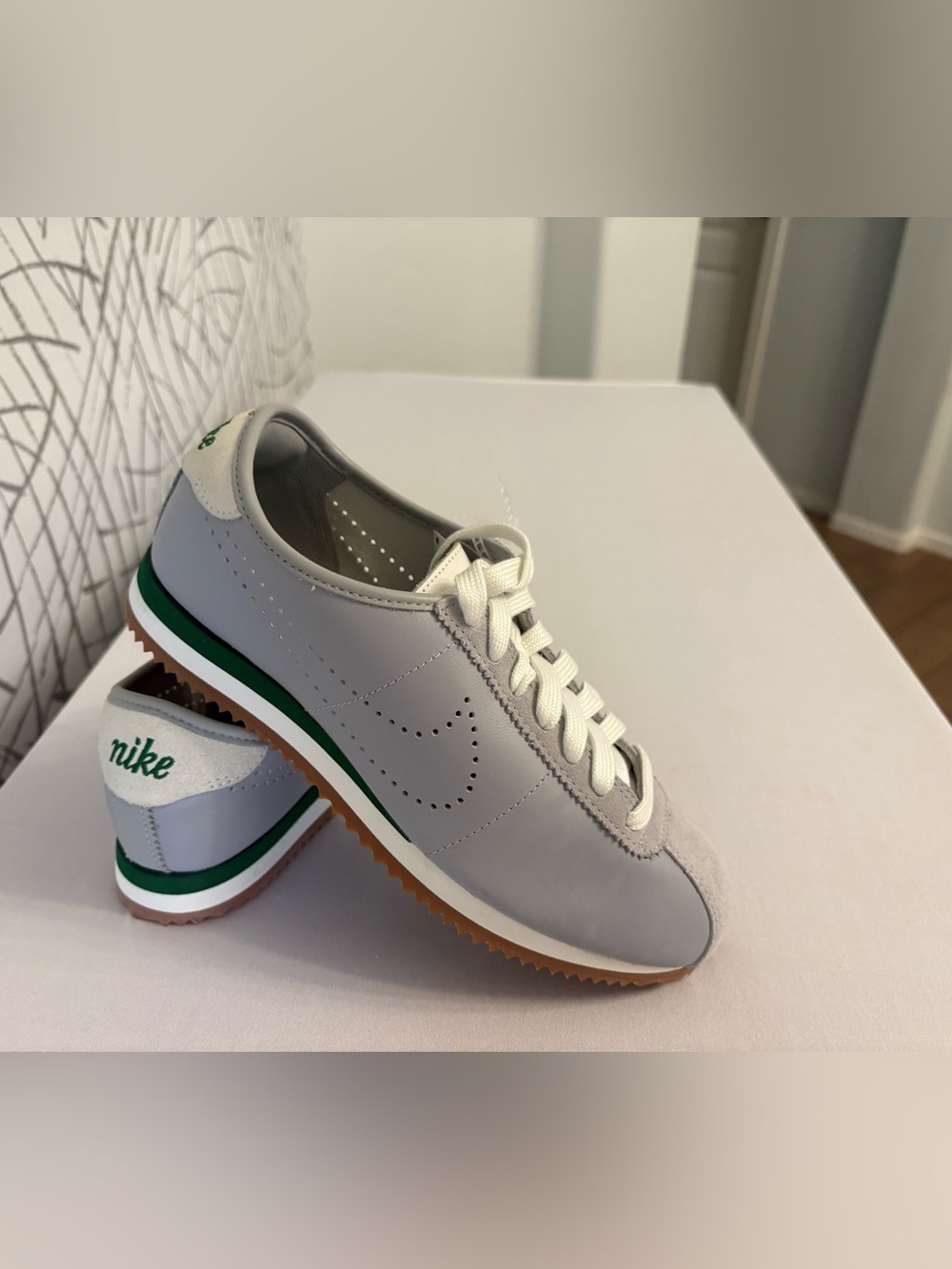 Nike Women's Cortez Leather in the "Wolf Grey/Sport Green" HQ1841-001.